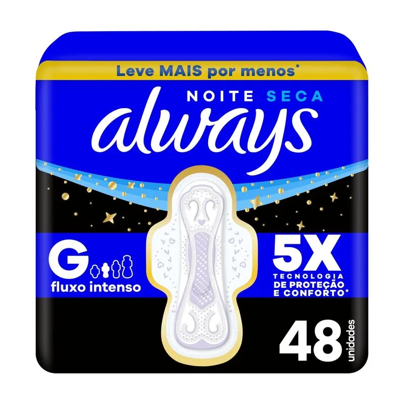 Absorvente Always Noite Seca com Abas Fluxo Intenso 48 Unidades