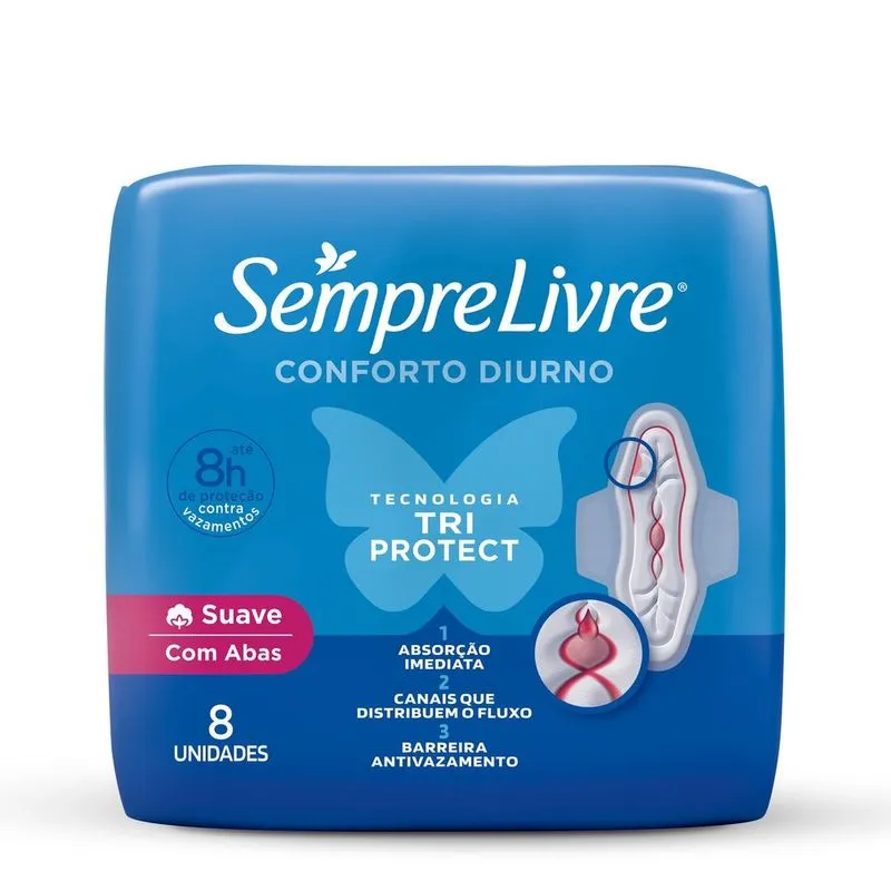 Absorvente Sempre Livre Adapt Plus Cobertura Suave com Abas 8 Unidades