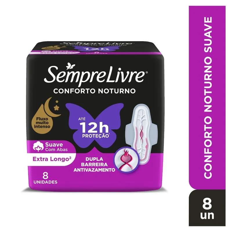Absorvente Sempre Livre Conforto Noturno Cobertura Suave com Abas 8 Unidades