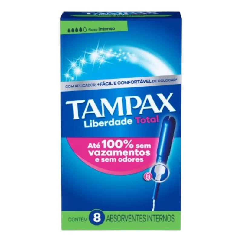 Absorvente Interno Tampax Liberdade Total Fluxo Intenso 8 Unidades