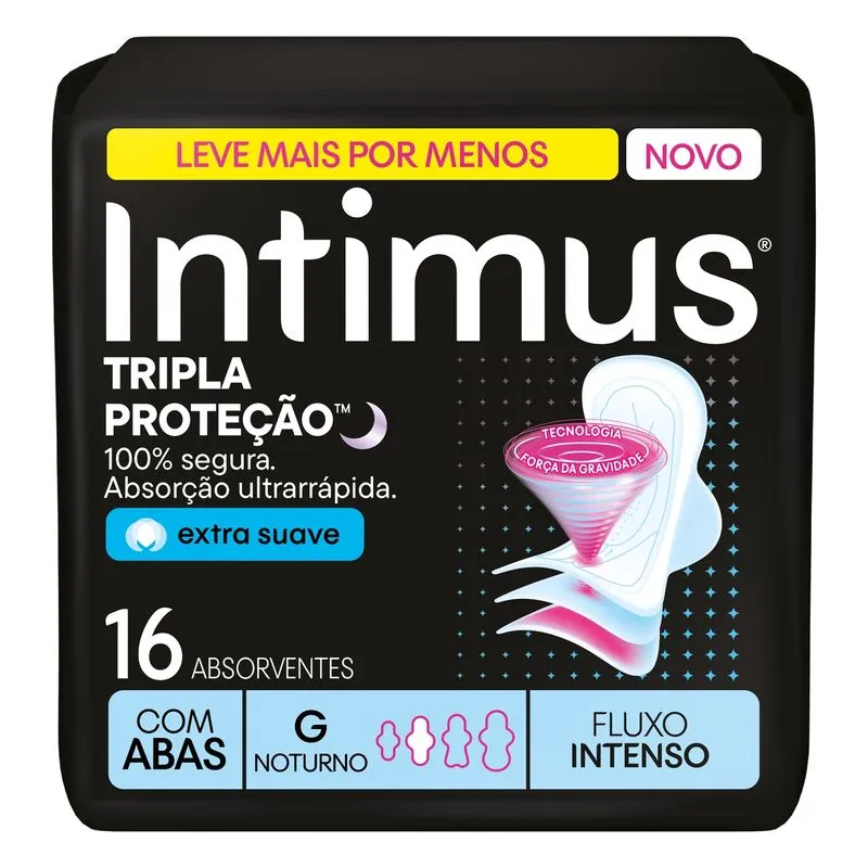 Absorvente Intimus Noturno Cobertura Suave com Abas 16 Unidades
