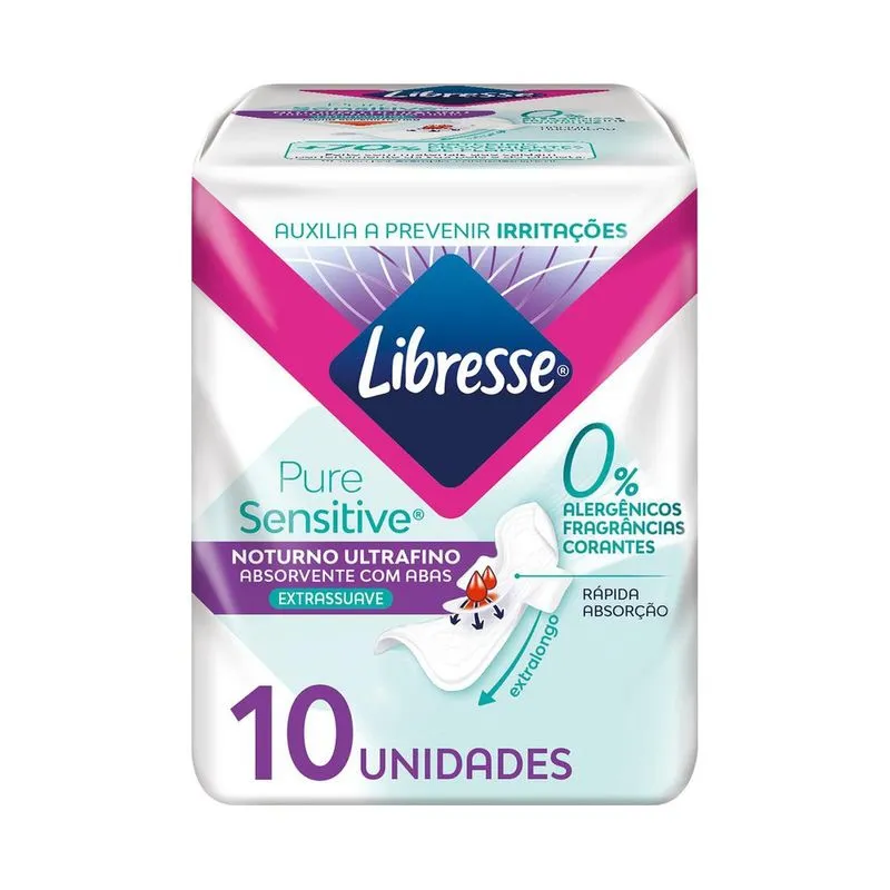 Absorvente Libresse Pure Sensitive Com Abas Ultrafino Noturno 10un