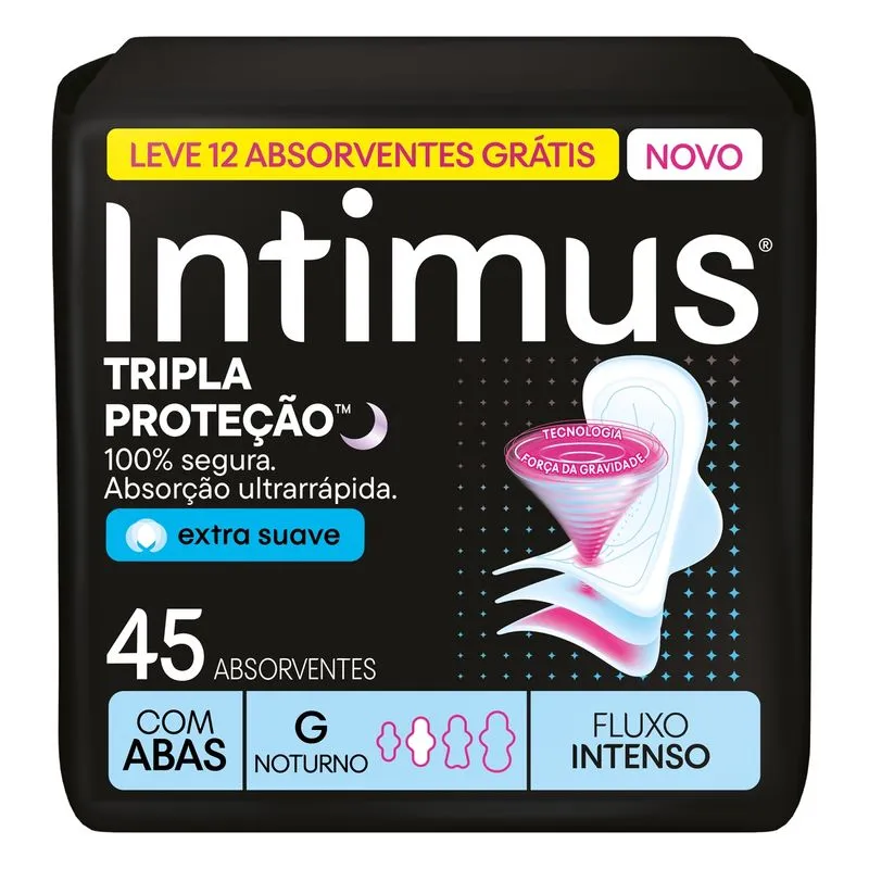 Absorvente Intimus Noturno Extra Proteção Cobertura Suave com Abas 45 Unidades