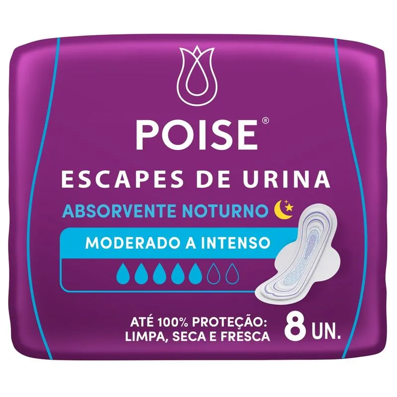 Absorvente Poise para Escapes de Urina Noturno com Abas Fluxo Moderado a Intenso 8 Unidades
