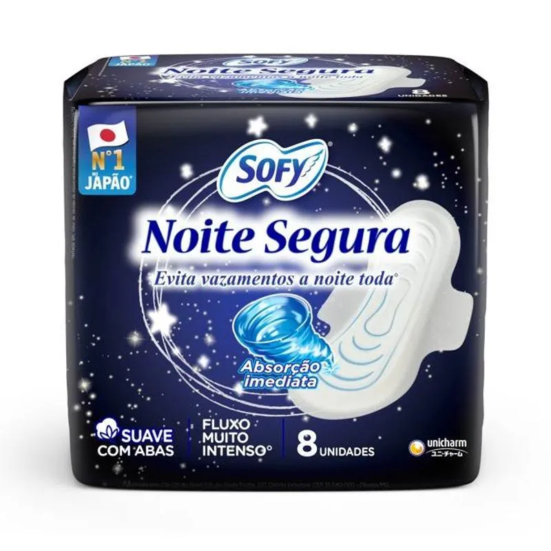 Absorvente Sofy Noite Segura Fluxo Muito Intenso Com Abas 8 Unidades