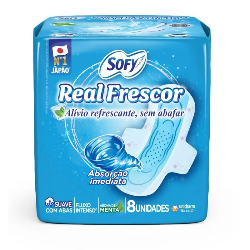 Absorvente Sofy Real Frescor Com Abas Fluxo Intenso 8 Unidades