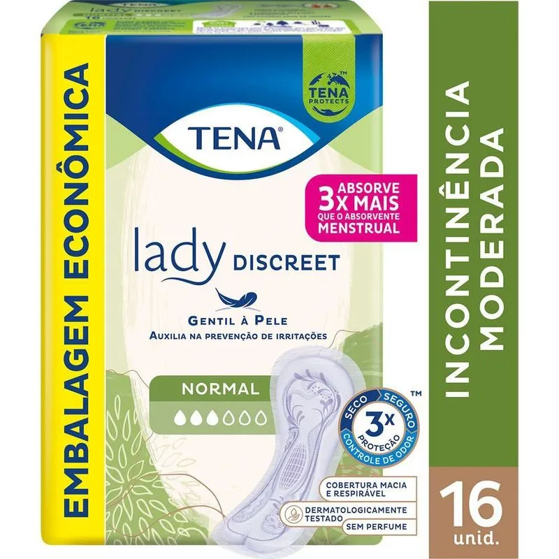 Absorvente Tena Lady Discreet Incontinência Urinária Normal Sem Aba 16 Unidades