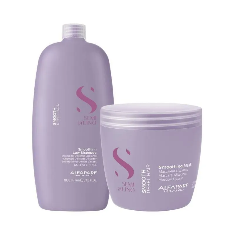Alfaparf Semi Di Lino Smoothing Rebel Shampoo 1000ml + Máscara 500ml