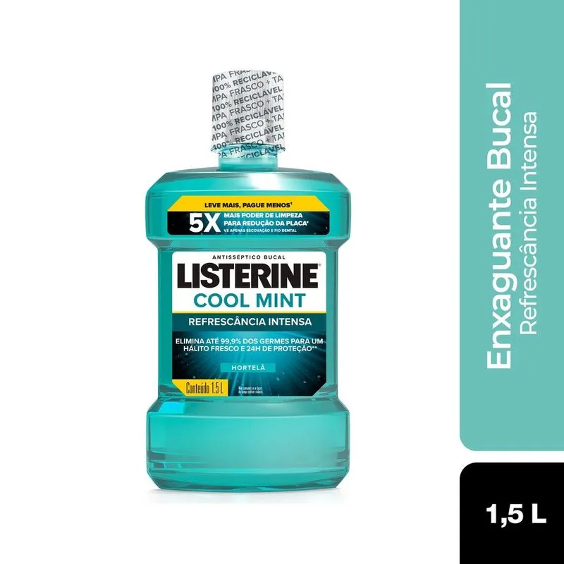 Antisséptico Bucal Listerine Cool Mint Refrescância Intensa Sabor Hortelã 1,5 Litros