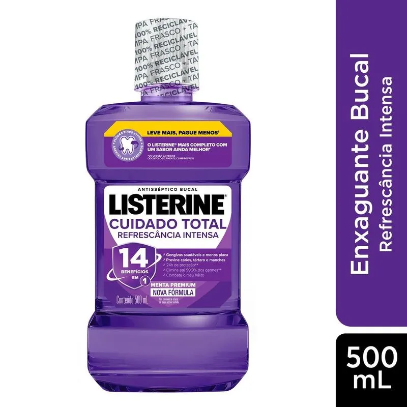 Antisséptico Bucal Listerine Cuidado Total 14 Benefícios Sabor Menta Premium 500ml