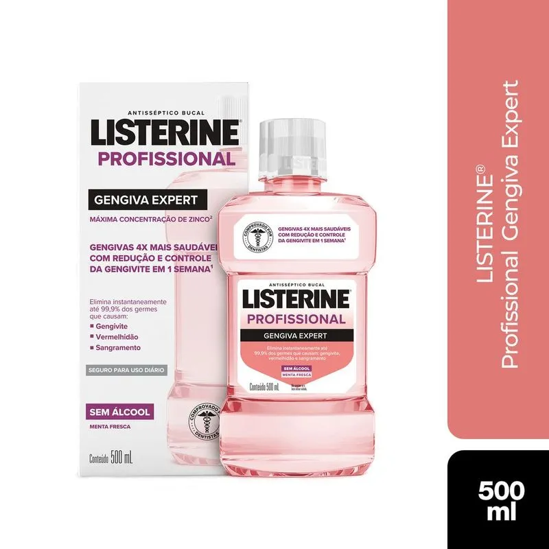 Antisséptico Bucal Listerine Profissional Gengiva Expert Zero Álcool Sabor Menta Fresca 500ml