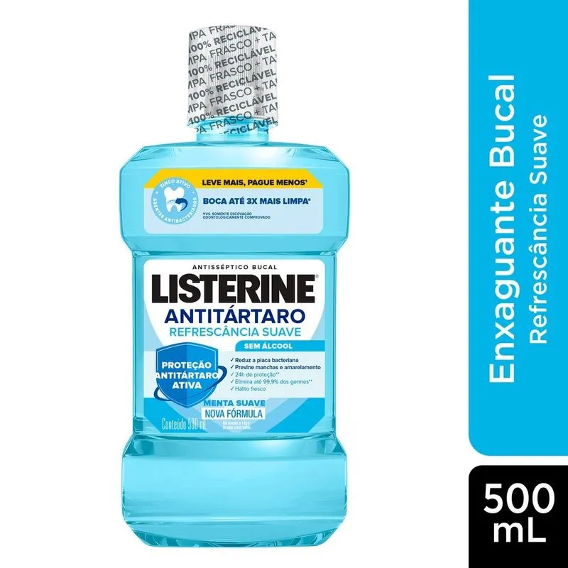 Antisséptico Bucal Listerine Tartar Control Anti Tártaro Zero Álcool Sabor Menta Suave 500ml