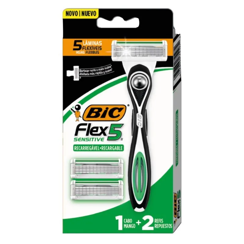 Aparelho Bic Flex 5 Sensitive Recarregável + 2 Refis