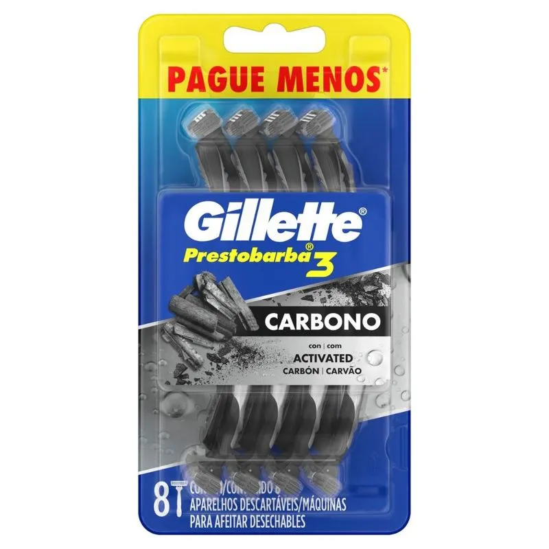 Aparelho de Barbear Descartável Gillette 3 Carvão Ativado 8un