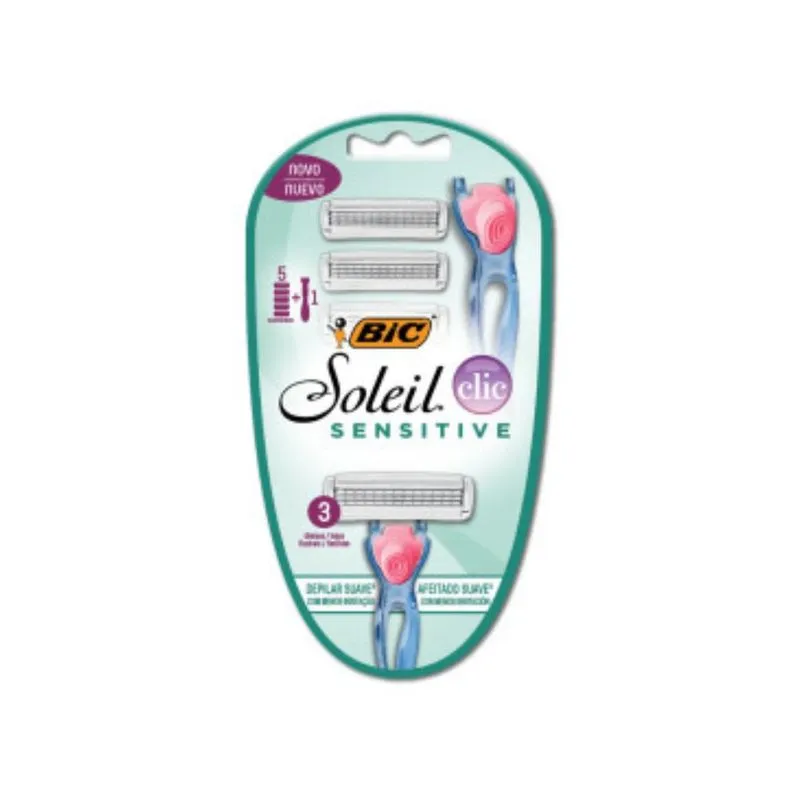 Aparelho de Depilação Recarregável Bic Soleil Sensitive Click + 5 Cartuchos