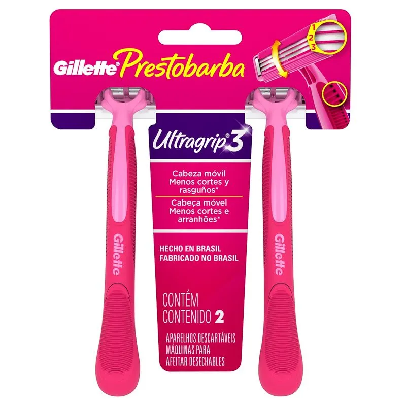 Aparelho de Depilação Descartável Gillette Prestobarba Ultragrip 3 Feminino 2 Unidades