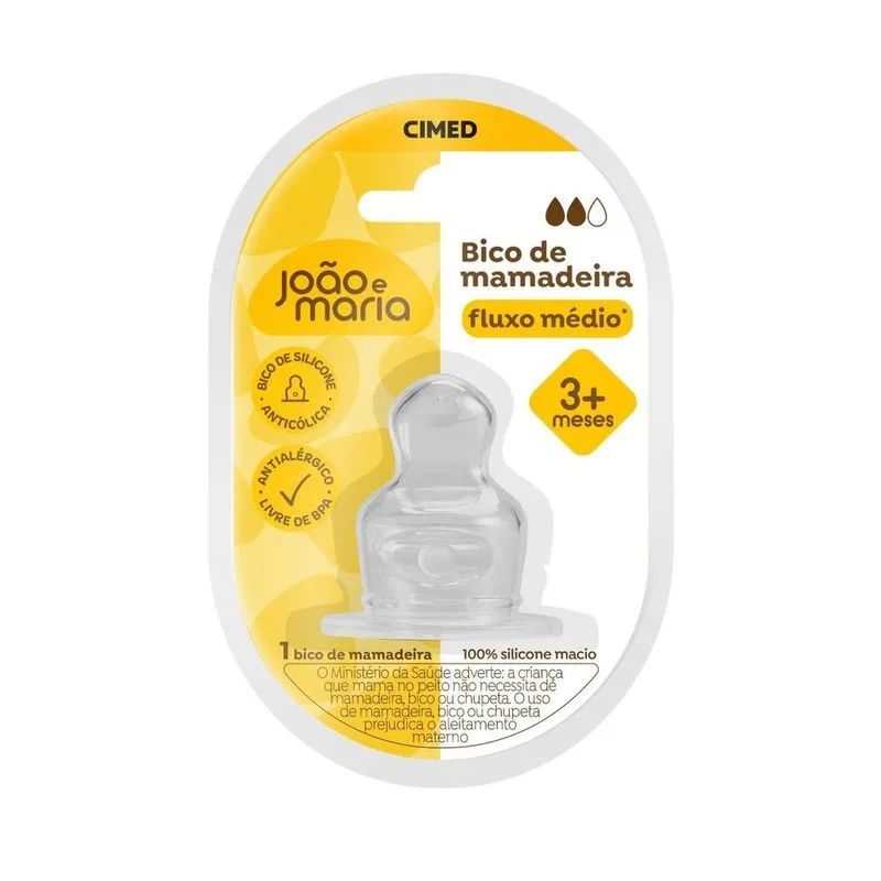 Bico para Mamadeira João e Maria Fluxo Médio +3meses Silicone 1 Unidade