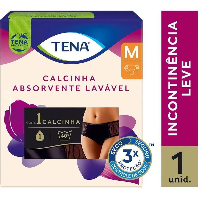 Calcinha Absorvente Tena Lavável Incontinência Urinária Preta M 1 Unidade