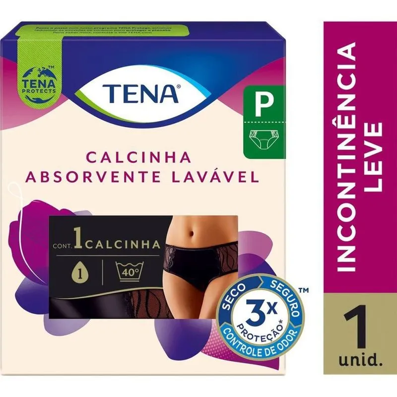 Calcinha Absorvente Tena Lavável Incontinência Urinária Preta P 1 Unidade