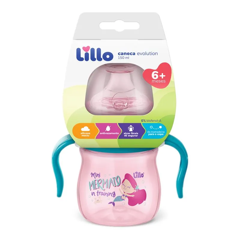 Caneca de Aprendizado Lillo Evolution Antivazamento com Alça Rosa 150ml 1 Unidades