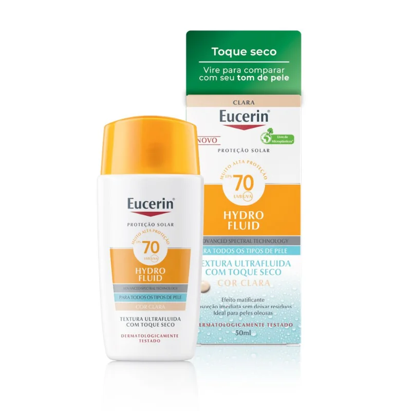 Protetor Solar Facial Eucerin Toque Seco Com Cor Clara Fps70 Hydro Fluid 50ml