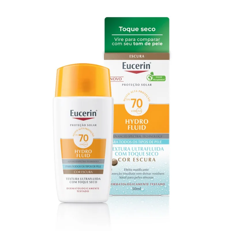 Protetor Solar Eucerin Toque Seco Com Cor Escura Fps70 Hydro Fluid 50ml