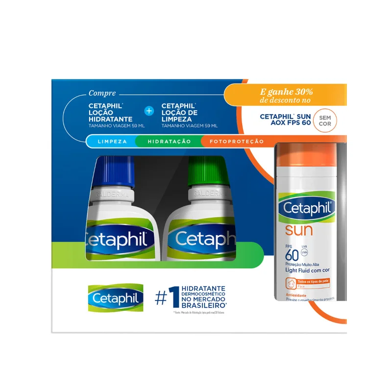 Kit Cetaphil Loção De Limpeza 59ml + Cetaphil Loção Hidratante 59ml + Cetaphil Sun Fps 60 S/Cor 50ml Com Preço Especial