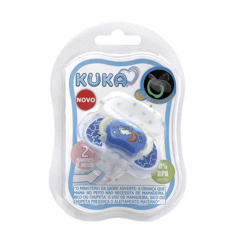 Chupeta Kuka Lumina Ortodôntica +6 meses Brilha no Escuro Silicone Azul Tamanho 2 1 Unidade