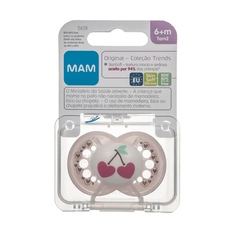 Chupeta MAM Original Trends +6 meses SkinSoft Silicone Rosa 1 Unidade