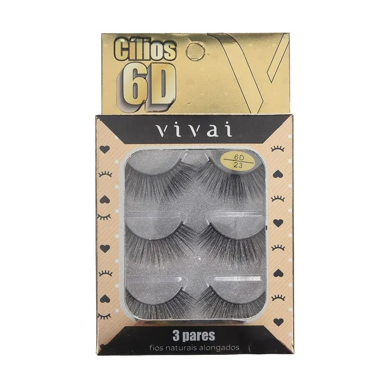 Cílios 6D Postiços 3 pares Professional Eyeslash Vivai