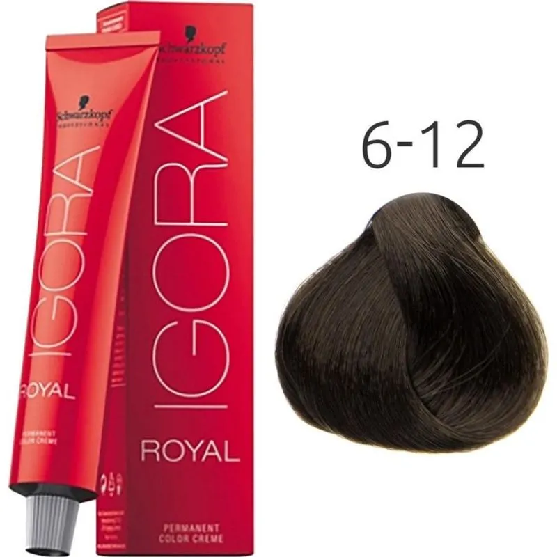 Coloração Igora Royal 6.12 Louro Escuro Cinza Fumê 60ml