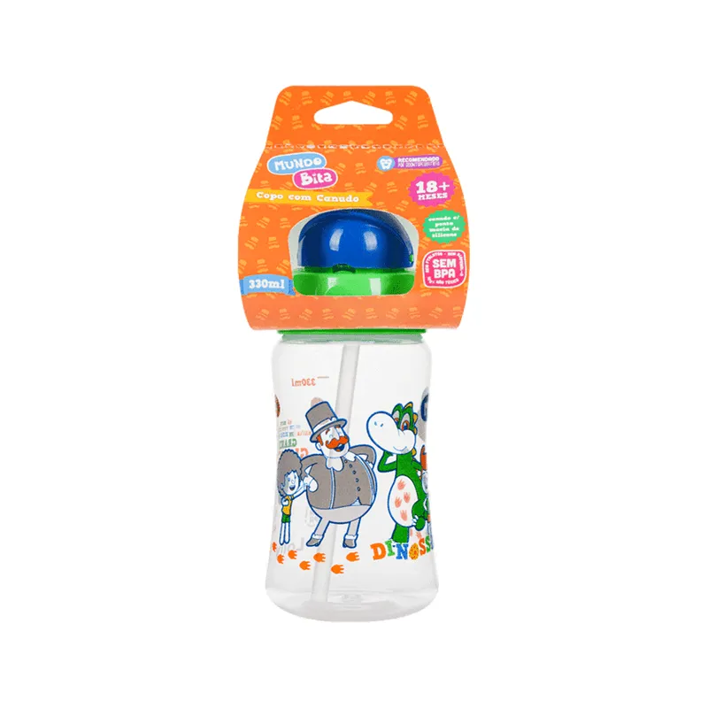 Copo Infantil Lolly Mundo Bita +18 meses com Canudo Azul 330ml 1 Unidade