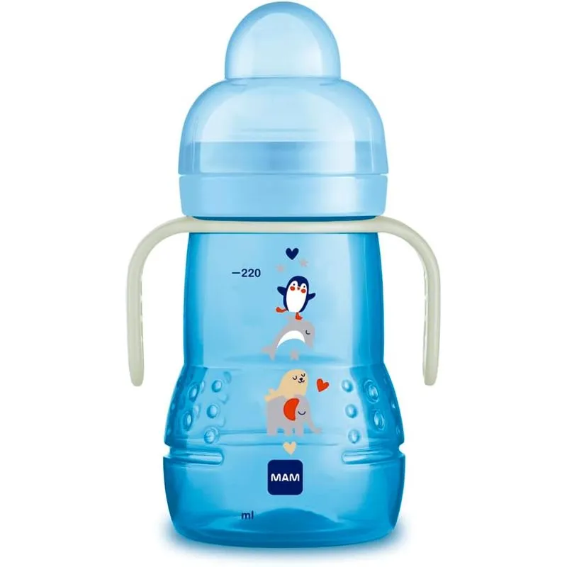 Copo de Transição MAM Trainer+ Night Antivazamento com Alça +4 meses Azul 220ml 1 Unidade