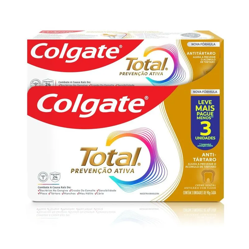 Creme Dental Colgate Total 12 Anti-Tártaro - 3 Unidades de 90g
