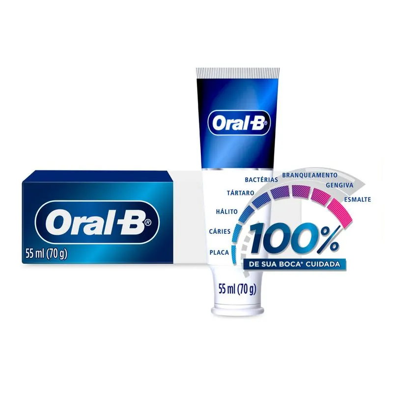 Creme Dental Oral-B 100% de Sua Boca Cuidada Sabor Menta Refrescante 70g