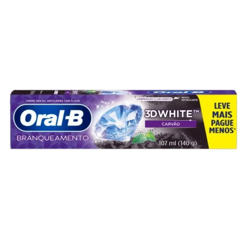 Creme Dental Oral-B 3d White Carvão Menta Refrescante 140g
