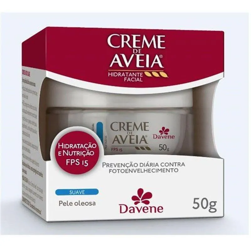 Creme Facial de Aveia Davene Suave para Pele Oleosa FPS 15 50g