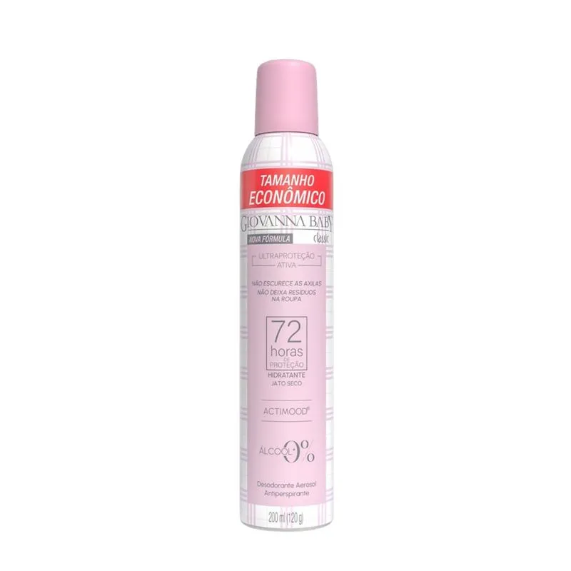 Desodorante Antiperspirante Giovanna Baby Jato Seco Classic 72h Spray 200ml Tamanho Econômico