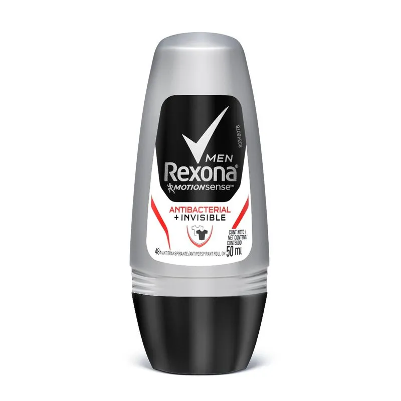 Desodorante Antitranspirante Rexona Men Antibacterial + Invisible 48h Roll-On 50ml