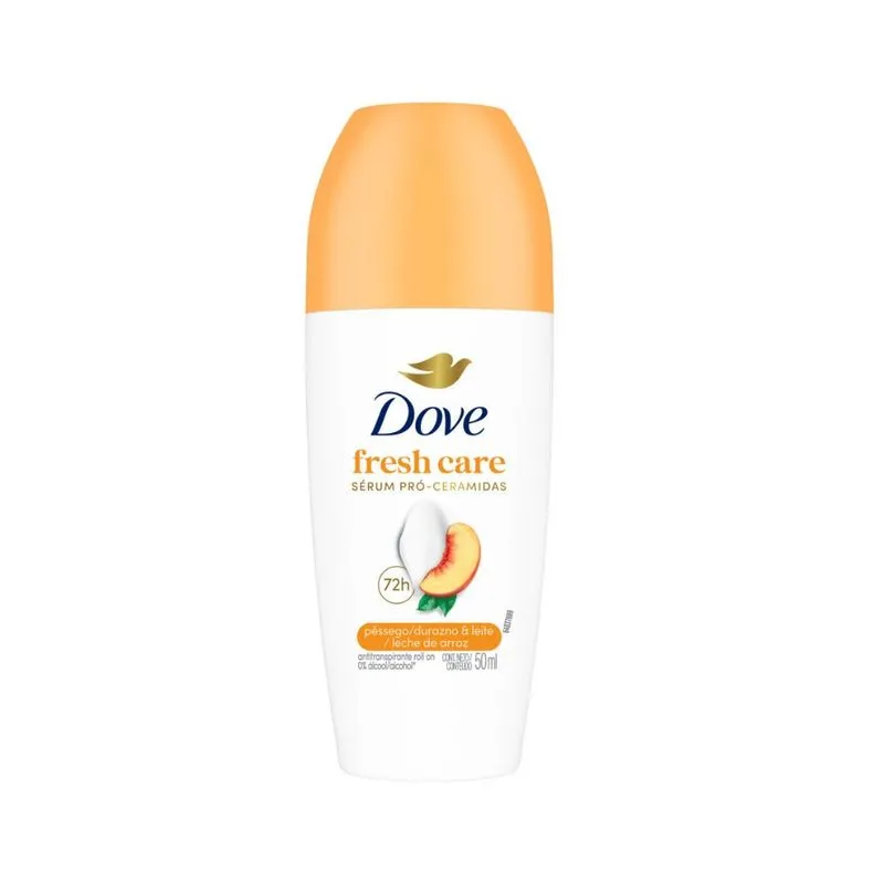 Desodorante Antitranspirante Dove Fresh Care Pêssego e Leite de Arroz 72h Roll-On 50ml