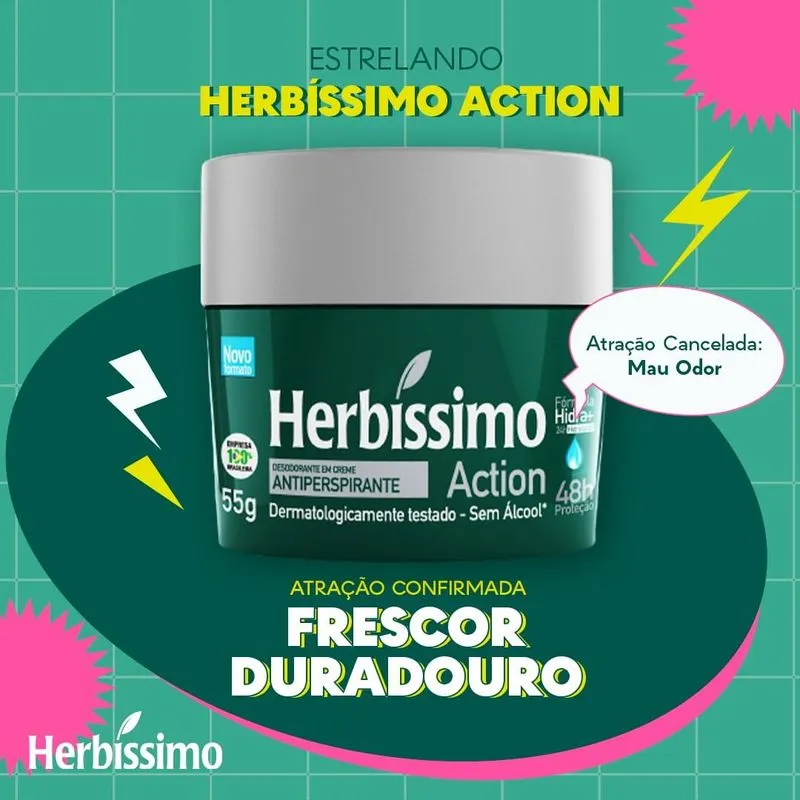 Desodorante Creme Antitranspirante Action Herbíssimo 55G