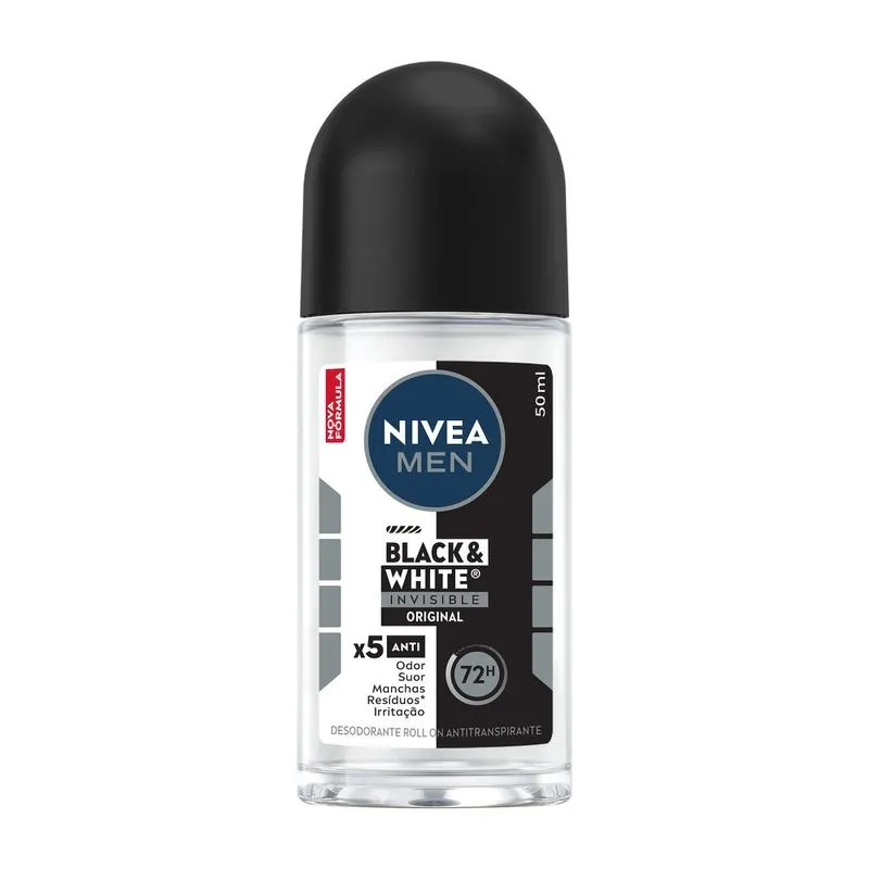 Desodorante Antitranspirante Nivea Men Black & White Invisible Original 72h Roll-On 50ml