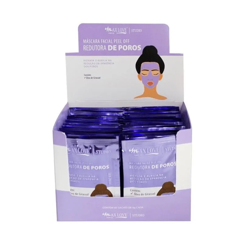 Display c/ 60 unid de Máscara Facial Peel Off Redutora de Poros 8g Max Love