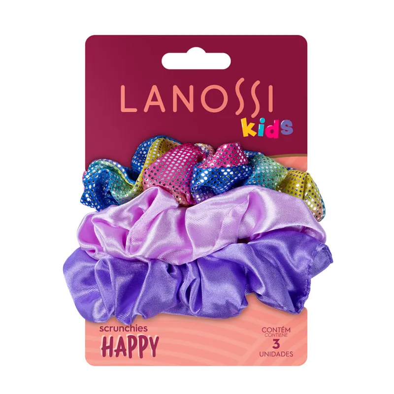 Elástico De Cabelo Lanossi Scrunchies Happy 3 Unidades