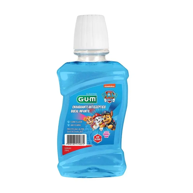 Enxaguante Bucal Infantil GUM Patrulha Canina com Flúor Zero Álcool +6 anos Sabor GUM 250ml