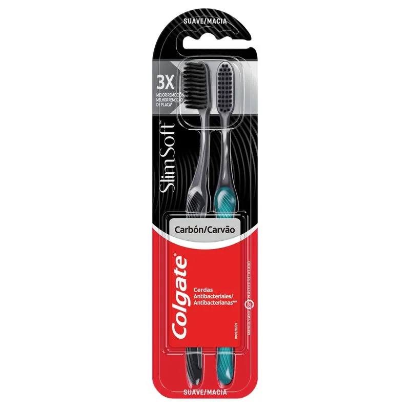 Escova Dental Colgate Slim Soft Black Infusão de Carvão Cerdas Macia 2 Unidades