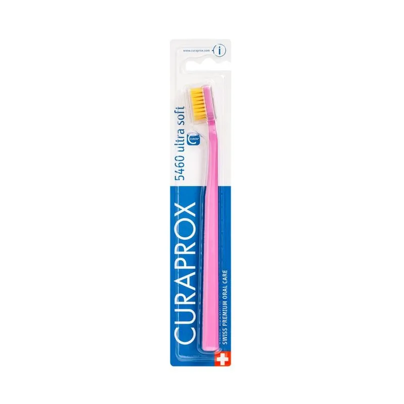 Escova Dental Curaprox 5460 Ultra Soft Cerdas Ultra Macia Rosa e Amarelo 1 Unidade