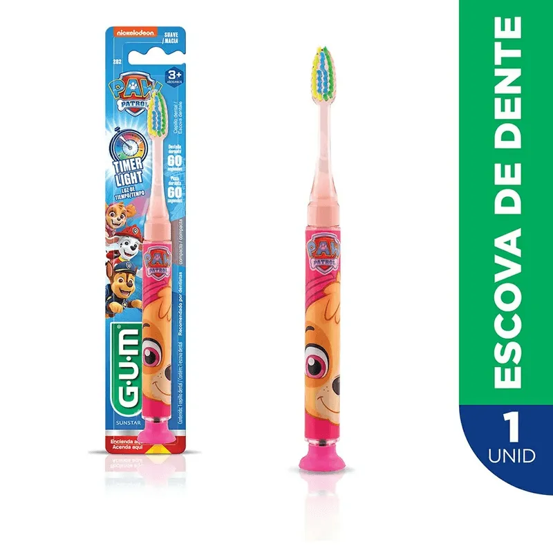 Escova Dental Infantil GUM Patrulha Canina Luz de Led +3 anos Cerdas Macias 1 Unidade