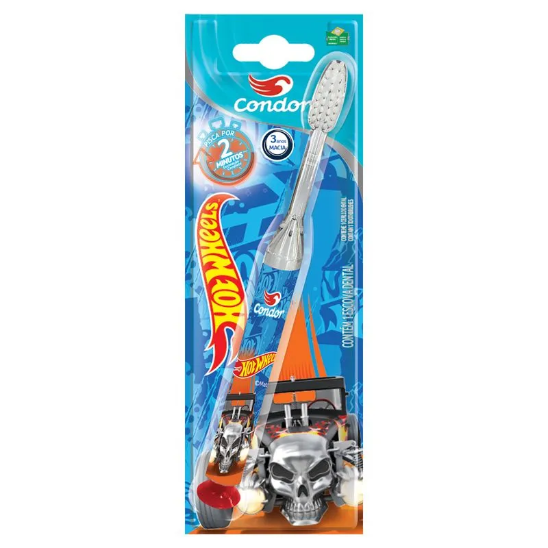 Escova Dental Infantil Condor Hot Wheels Luz de Led que Pisca Cerdas Macias 1 Unidade