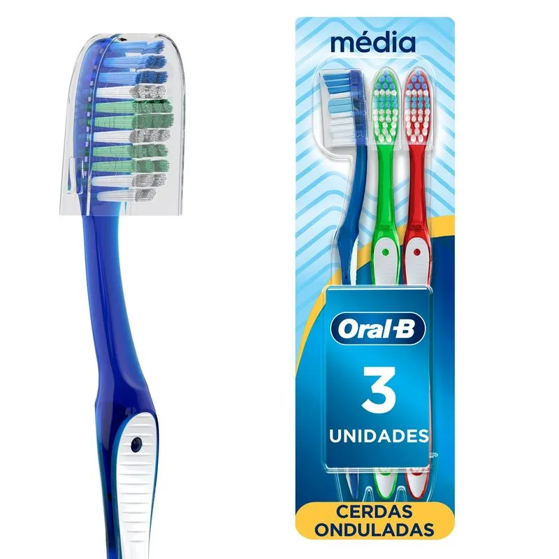 Escova Dental Oral-B 123 Limpeza Brilhante Cerdas Médias 3 Unidades